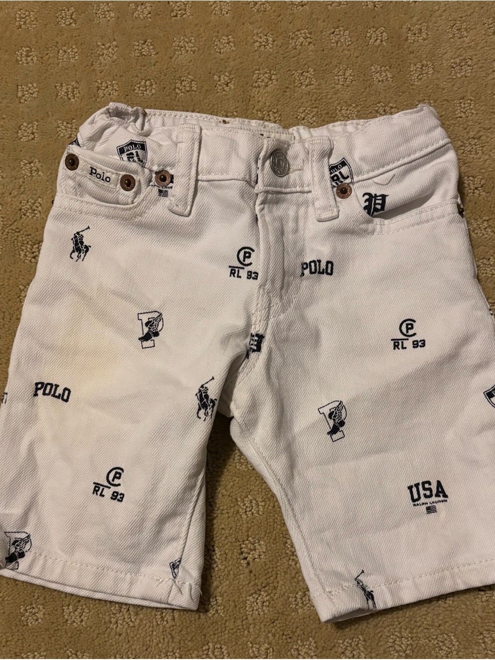 Polo Ralph Lauren White Denim Shorts with Navy Logos